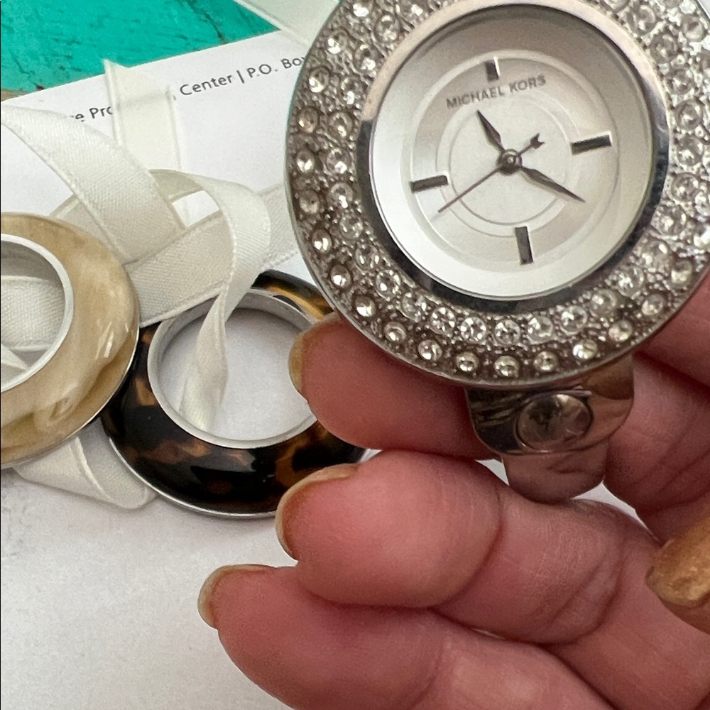 Michael Kors Silver Crystal Watch with Extra Bands